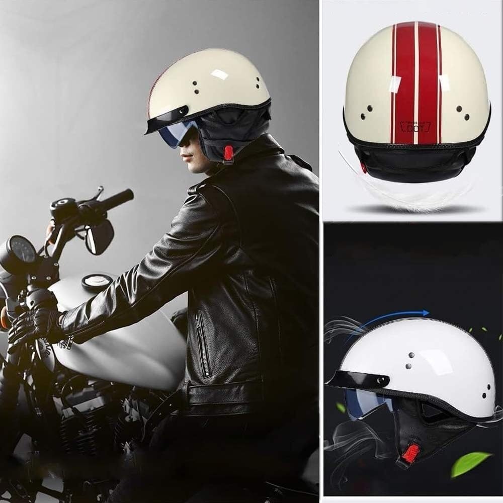 Kask motocyklowy dla dorosłych z otwartą twarzą Kask motocyklowy w stylu niemieckim, półkask retro z homologacją ECE, męski i damski kask motocyklowy w stylu retro do motoroweru Cruiser Bobber(1,M(57-