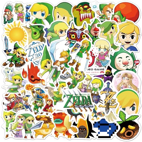 50Pcs Cartoon Legend of Zelda Stickers for Kids Cute Game Role Stickers for Teen Girl Adult Water Bottle Skateboard Phone Laptop Bicycle Travel Case Guitar Helmet (Legend of Zelda)