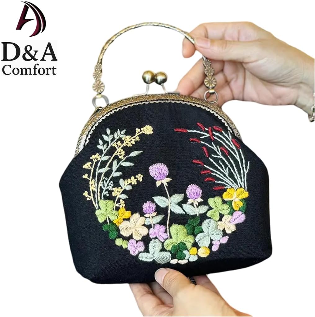DIY Embroidery Kit for Handmade Bags – 2 Complete Sets with Threads, Needles, Hoop, Patterns & Instructions - Beginner Friendly Craft Kit for Custom Handmade Purses