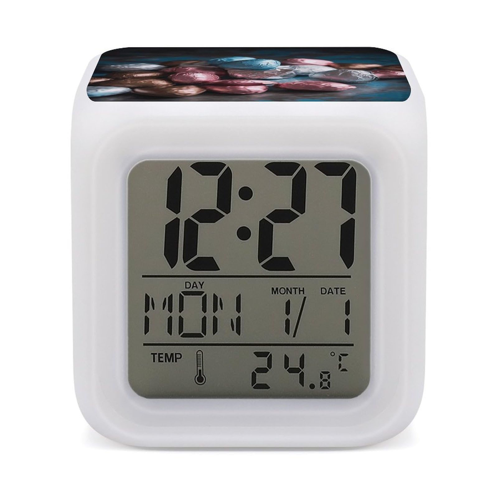 FekiLoot Valentine's Day Candy Alarm Clock for Heavy Sleepers Wake Up Digital Clock with 7 Color Changing Night Light Super Loud Digital Alarm Clocks Small Machine Alarm Clocks