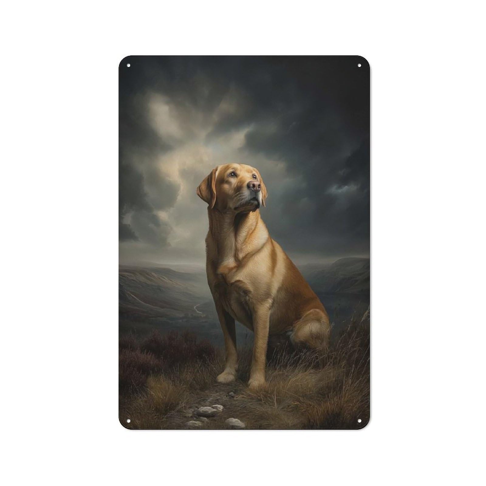 Metal Plaque 30x20cm with Labrador Retriever in A Dramatic Landscape for Pub Or Café, Vintage Decor, for Pub Decor Enthusiasts