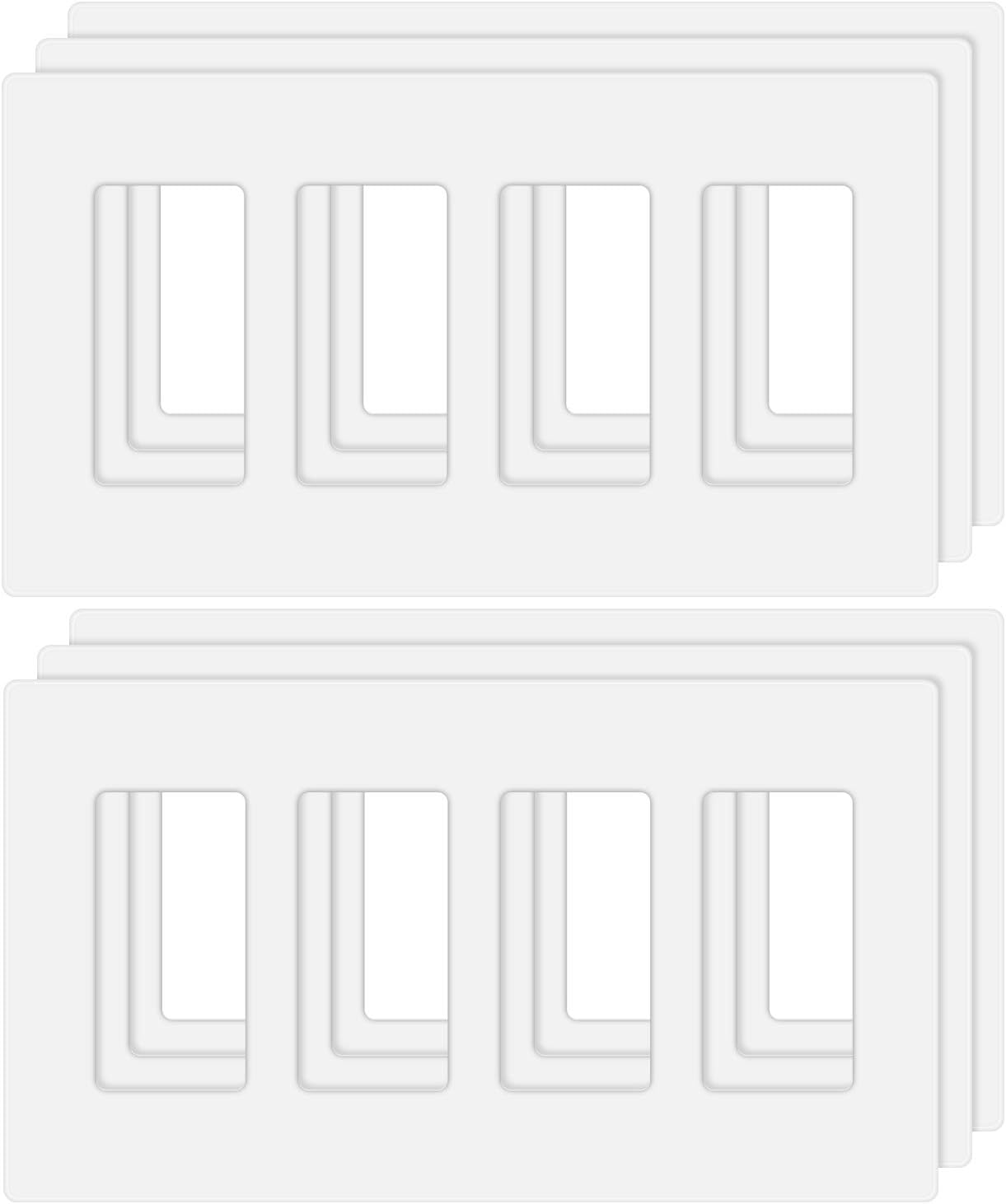 4-Gang Screwless Wall Plate, Decorator Outlet Plate Cover for Light Switches, Dimmers, GFCI, Receptacle, UL Listed, White (6-Pack)
