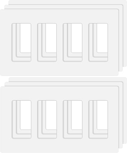 4-Gang Decora Screwless Wall Plate, Decorator Outlet Plate Cover for Light Switches, Dimmers, GFCI, Receptacle, UL Listed, White (6-Pack)