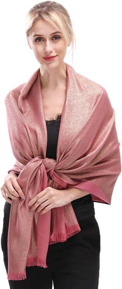 LMVERNA Women's Sparkling Metallic Soft Pashmina Shawls and Wraps Scarf in Solid Colors - Image 4
