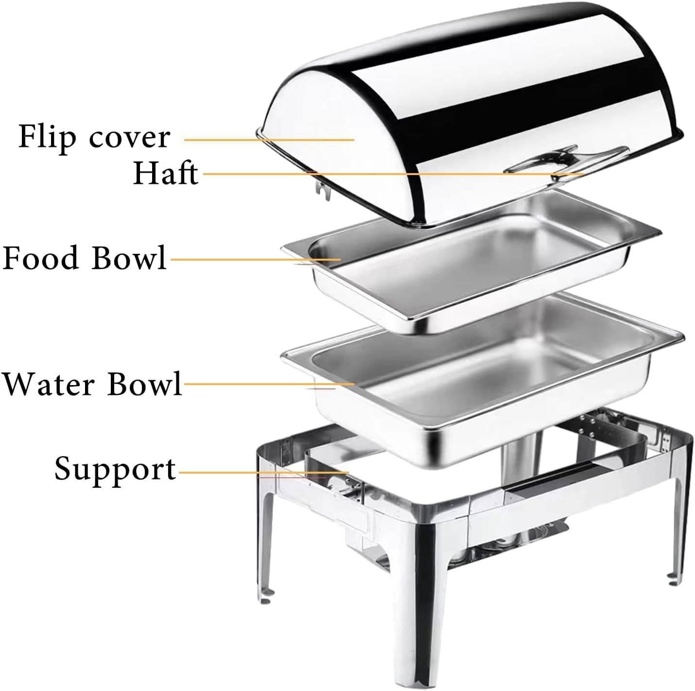 Chafing Dish Buffet-Set, 9 l, Speisenwärmer-Set mit sichtbarem Rolldeckel, Essenstablett, Brennstoffregal für Hochzeiten, Partys, Bankette, Essen (Pfanne in voller Größe),Steel-1