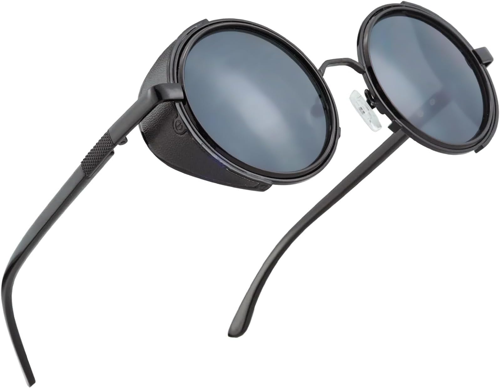 Round Sunglasses Retro Steampunk Black Circle Metal Frame Vintage Sunglasses for Men and Women - Shade Eyewear Leather for Party, travel, shopping, Birthday Cosplay - Anti-Blue UV400