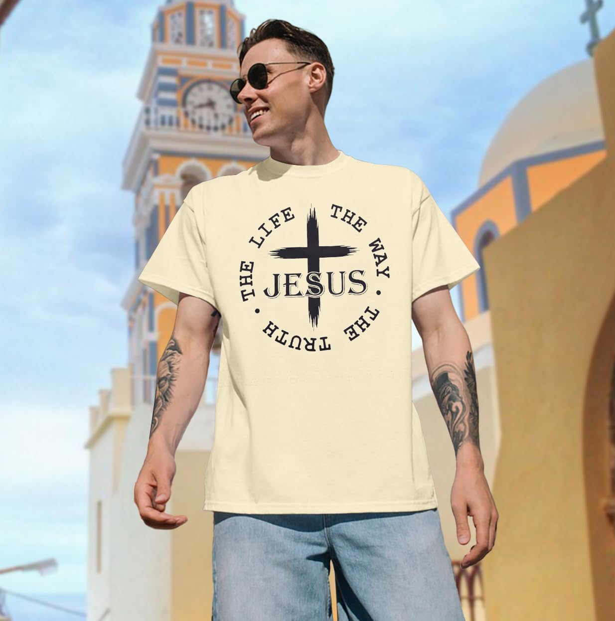 Christian Shirt Mens:The Way The Truth The Life Letter Printed Tshirt Jesus Faith Crew Neck Short Sleeve Top - Image 3