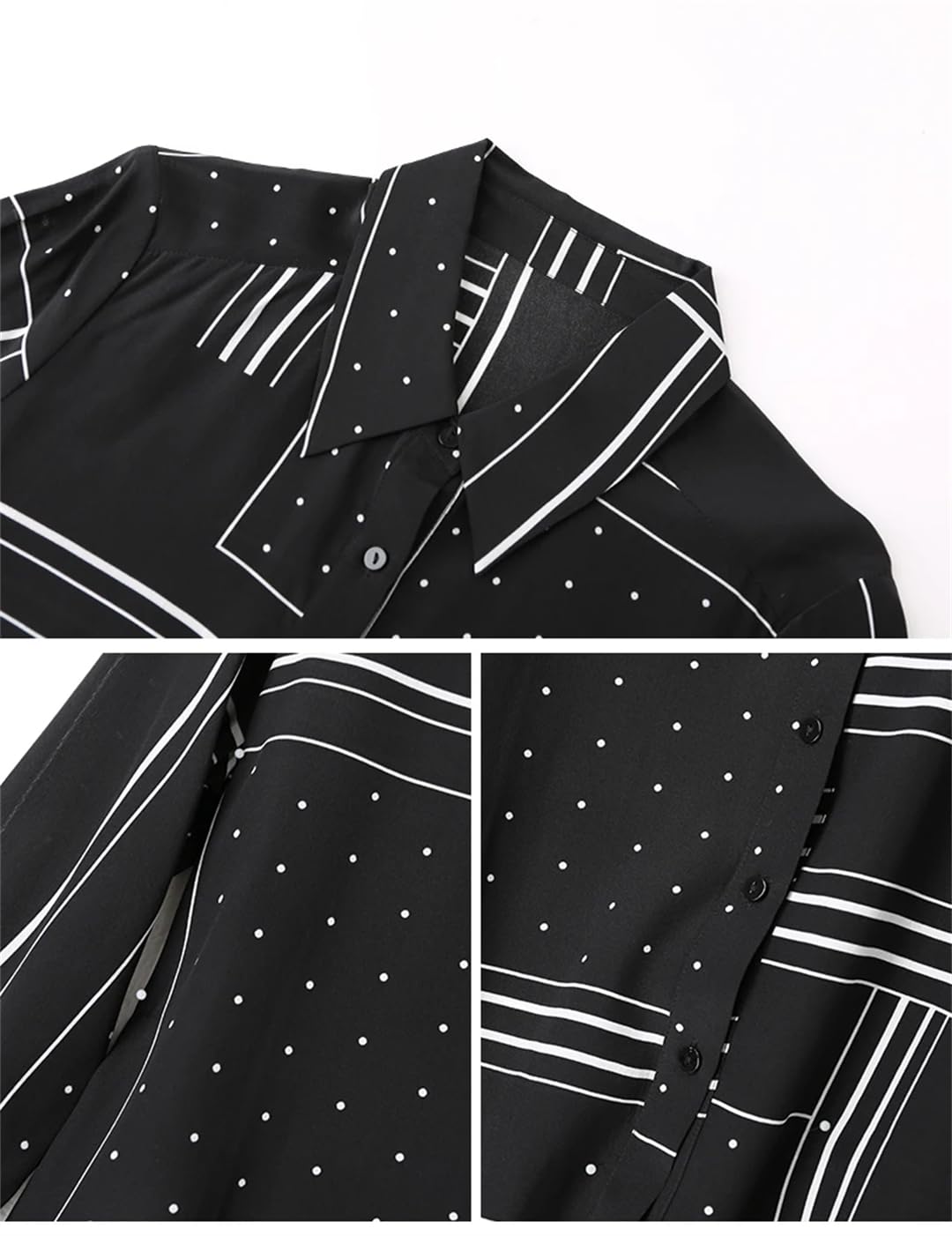 Disimlarl Camicie da donna in seta a maniche lunghe con risvolto Slim Stripe Print Bluse Button Office Lady Camicia casual