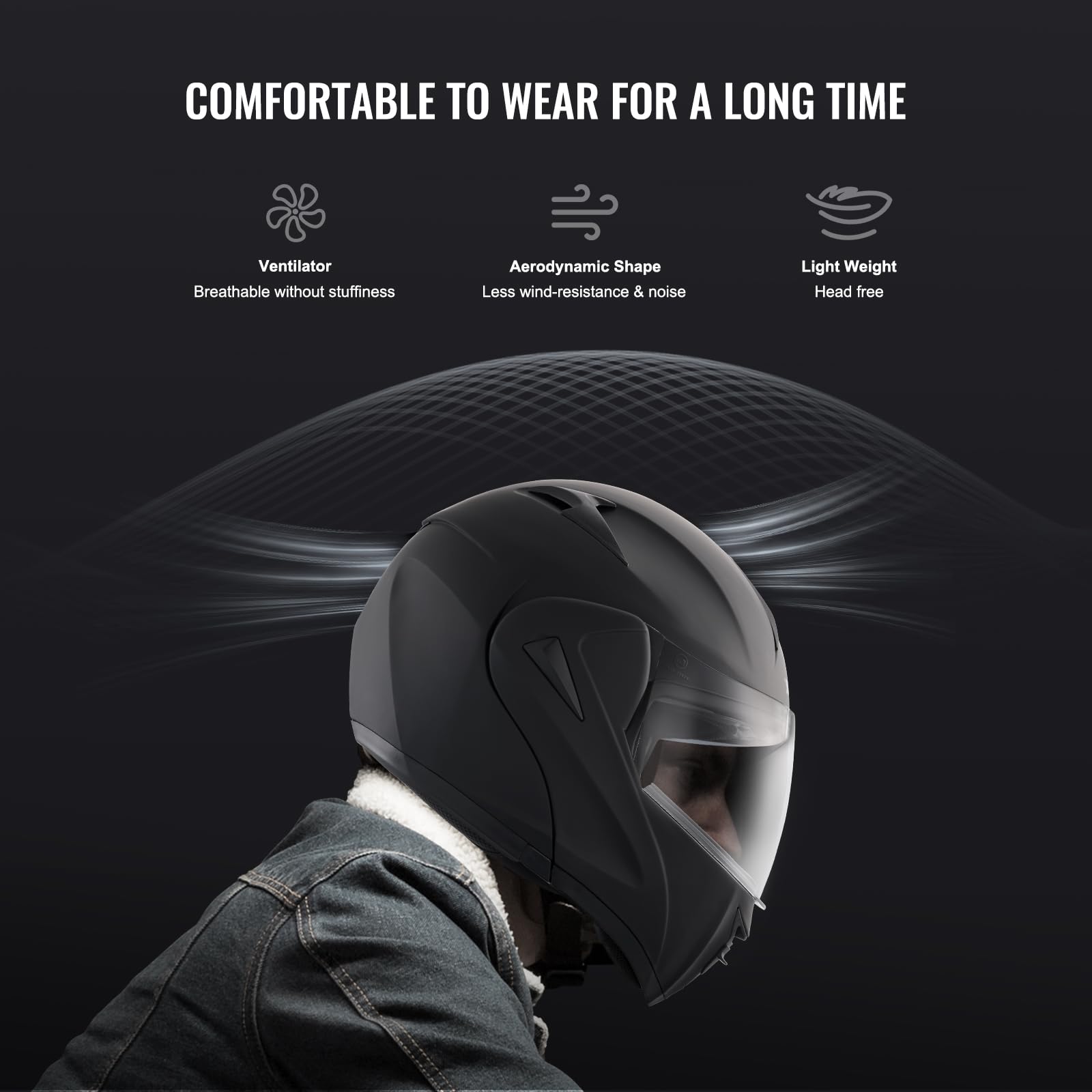 VEVOR Motorradhelm Motocross-Helme 3/4 Gesicht Größe XL, Helme aus ABS mit Wechselglas, ECE-geprüfter bequemer Motocross-Helm, für Jugendliche & Erwachsene schwarz