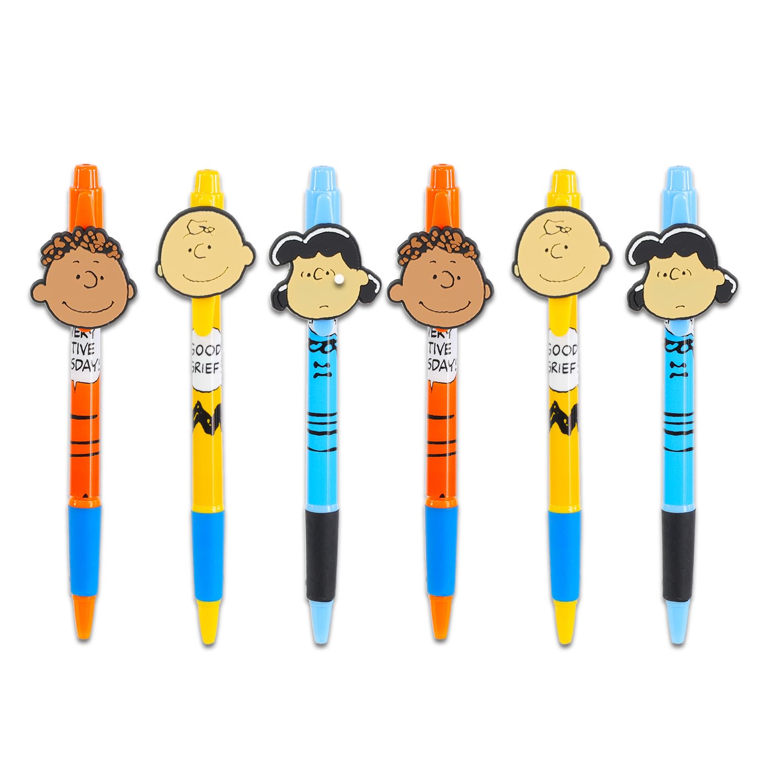 Peanuts Pens Set - Bundle with 6 Charlie Brown Pens with Clip Plus Tattoos for Kids Stocking Stuffers | Peanuts Stationery Gift for Boys, Girls