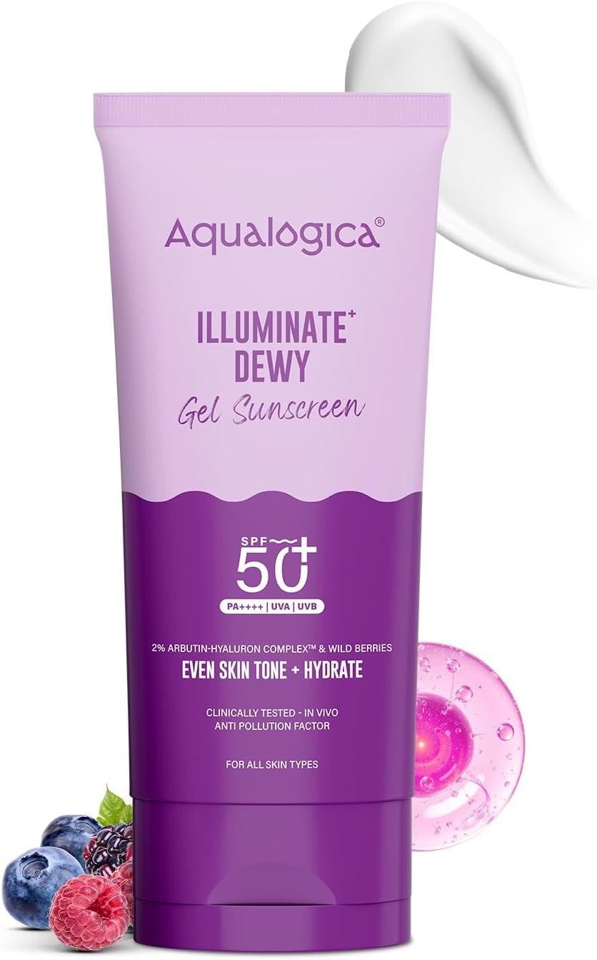 Illuminate+ Dewy All Skin Type Sunscreen Spf 50+ Pa++++ With Wild Berries & Alpha Arbutin - 80g Protection Against Uva/B & Blue Light, Fragrance-Free For Luminous & Sun Protected Skin
