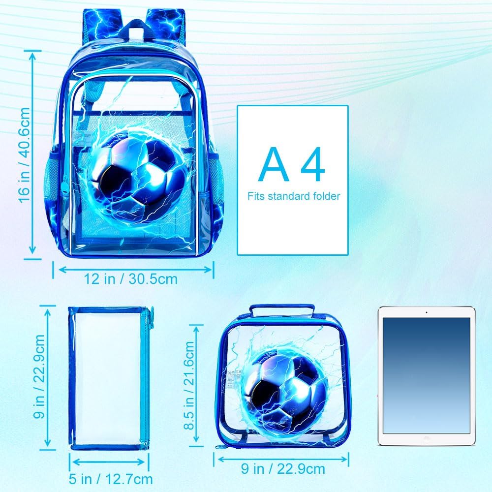 UFNDC 3PCS Clear Backpack for Girls and Boys, Unicorn Cat Transparent Bookbag, See Through School Bag for Kids Elementary