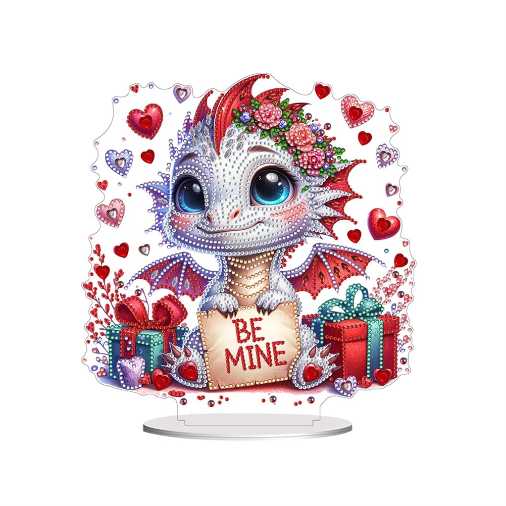 Meecaa Dragon Love Flower Animal DIY Diamond Desktop Ornament Kit,Special Shaped Crystal Diamond Painting Tabletop Ornaments Single Sided Diamond Home Decor (Dragon)