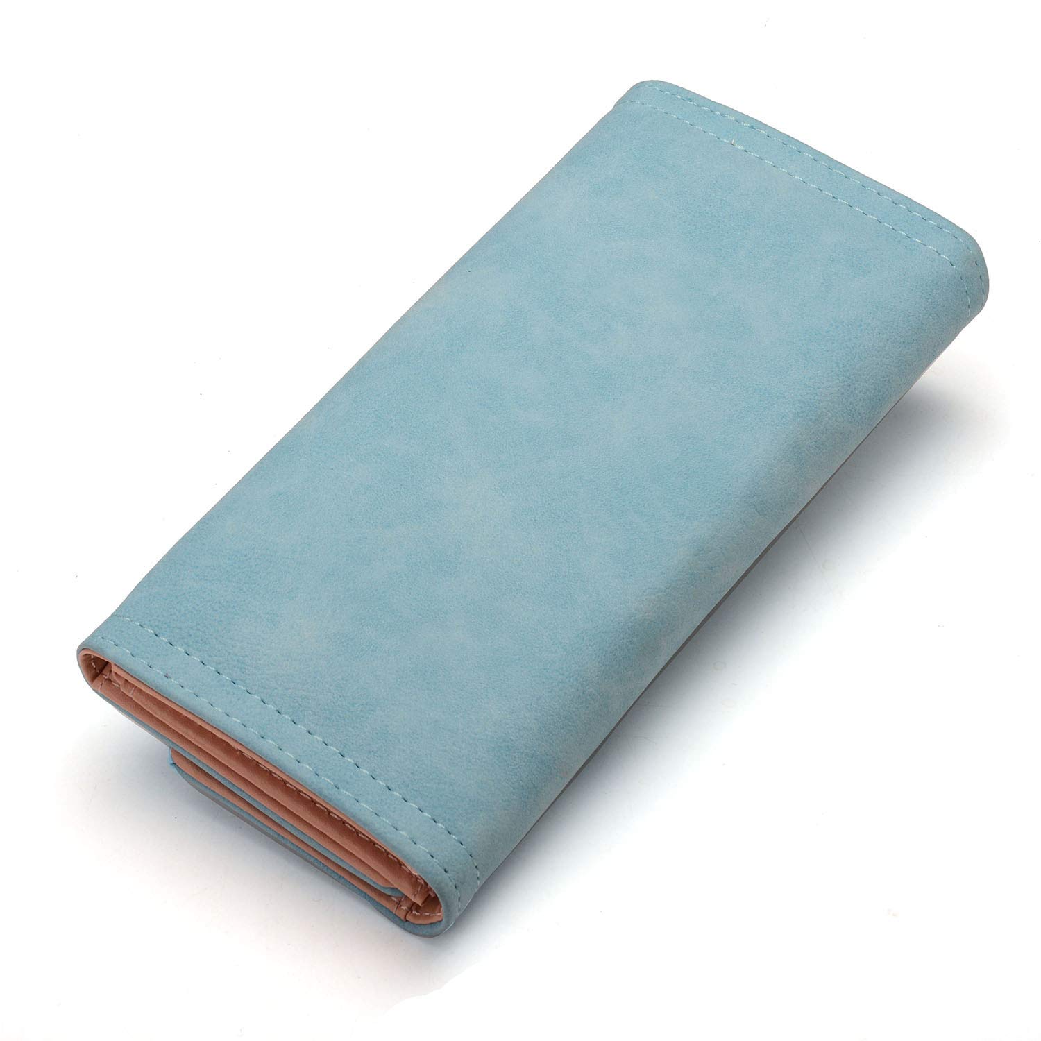 VODIU Women Crad Holder Long Wallet Leather Large Capacity Elegant Zipper Purses Three Fold Clutch (Blue*2)