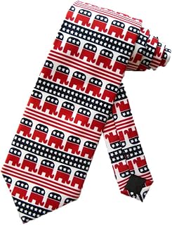 Parquet Mens Republican Elephant Political Necktie - White - One Size Neck Tie