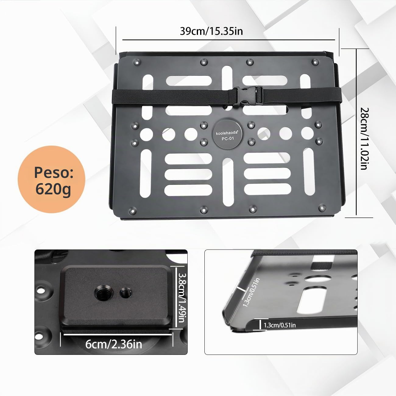 koolehaoda Soporte para Bandeja de Proyector Soporte para Ordenador Portátil, para Montaje de Soporte Trípode de 1/4"-3/8" y Compatible con Arca Cabeza de Bola