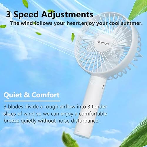 Miniatura 3 de Mini ventilador eléctrico portátil, ventilador de mano recargable por USB, ajuste de tres velocidades, ventilador personal con base de soporte para