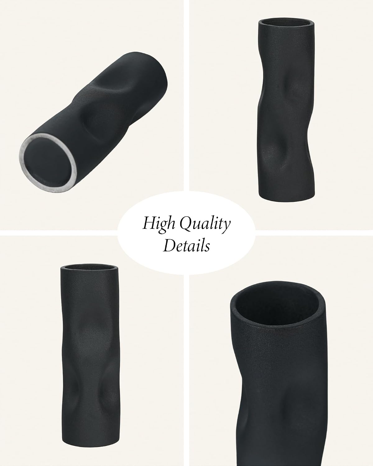 11 Inch Black Matte Ceramic Vase – Tall Flower Vase, Modern Geometric Decorative Accent for Living Room, Shelf, or Coffee Table