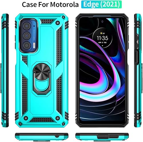 Miniatura 5 de Androgate Funda compatible con Motorola Moto Edge 2021 funda Moto Edge 5G UW con protectores de pantalla HD soporte de anillo de metal de grado