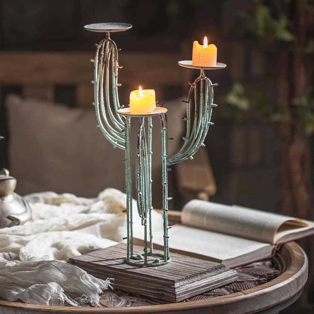 Candelabra 3 Arms Candelabra Metal Candle Holder Cactus Sculpture Decorative Candle Holders for Table Centerpiece