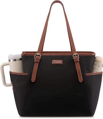 Miniatura 22 de LOVEVOOK Bolso para laptop con gran portavasos para mujer, bolso tote de cuero para trabajo para mujeres, maletín profesional para computadora de