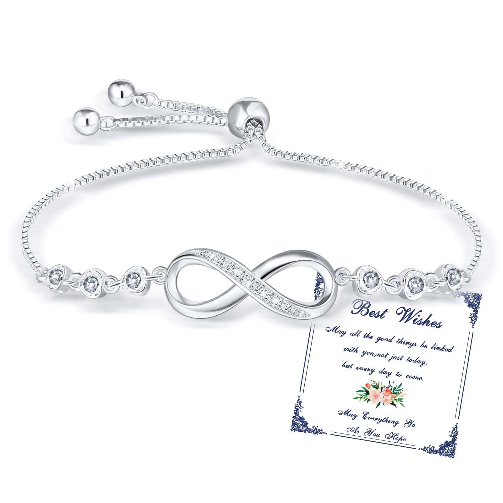 Esmoly Pulsera Mujer Infinity Bracelet Brazalete Plata con 5A Circonia y 12 tipos de Piedras Naturales Ajustable Regalos Originales Para Mujer Niña