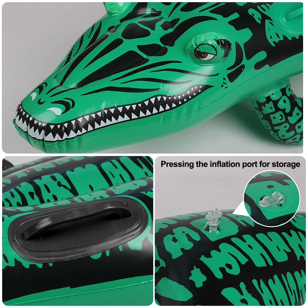 Aufblasbares Krokodil Rafting, PVC Aufblasbarer Rafting mit Griff, Riesige Wasser Pool Floß Aufblasbare Spielzeug Float Ruhesessel Luftmatratze für Sommer Strand Poolpartys, Green