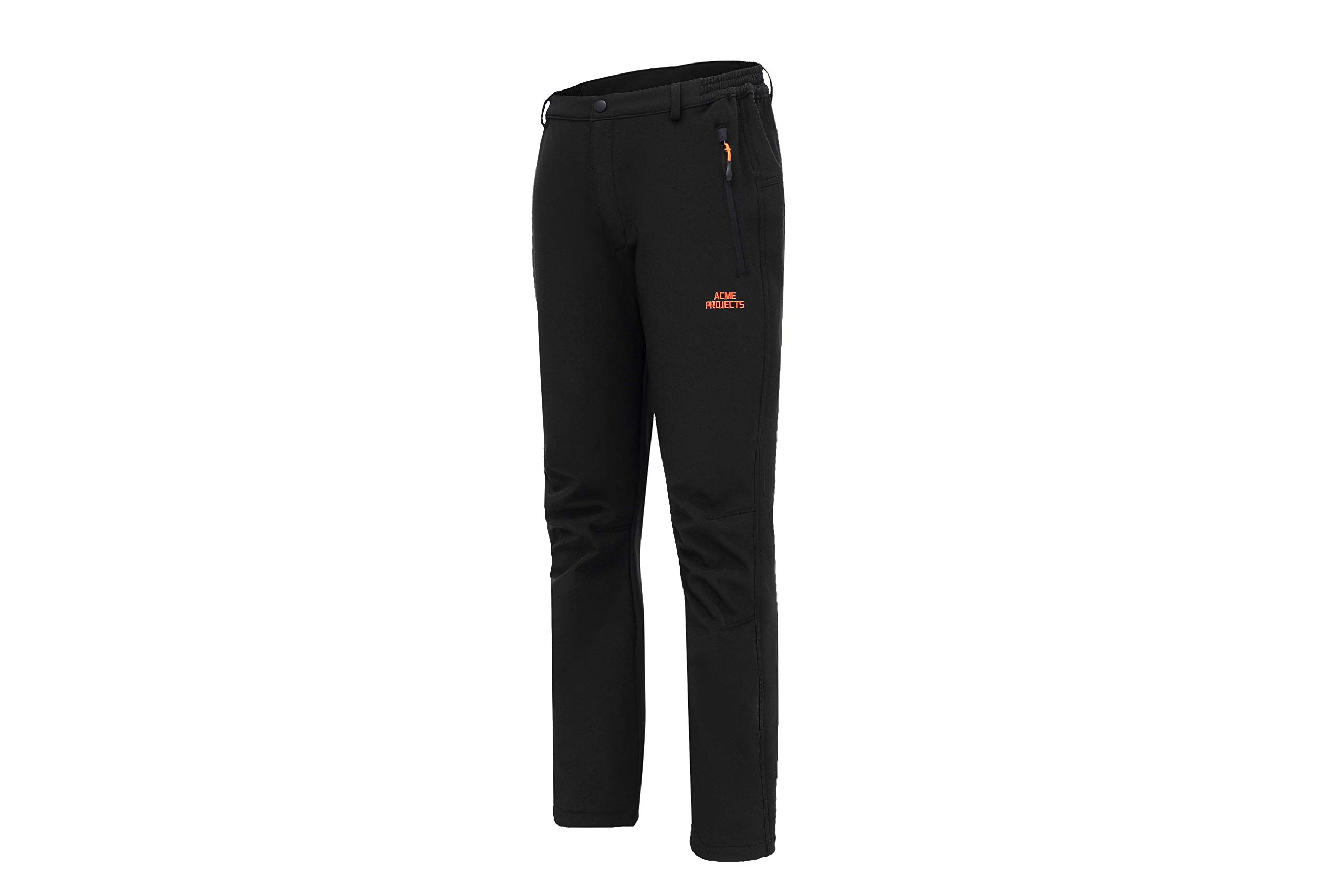 Acme Projects Fleece Lined Softshell Pants Skiing, Snowboarding, Hiking, 100% Waterproof, Breathable, 8000mm/3000gm (Men's, Large, Black)