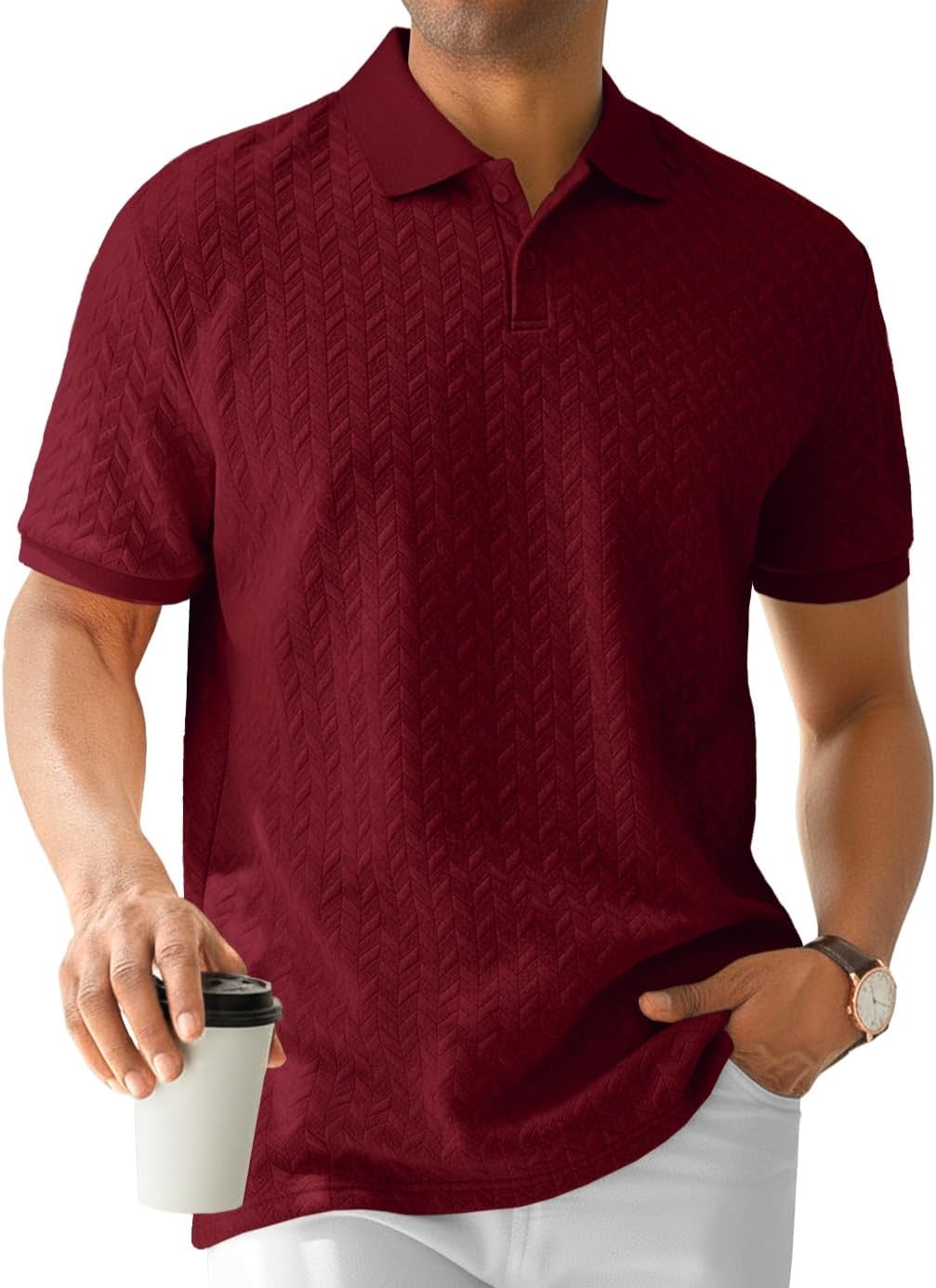 Sailwind Men’s Knit Polo Shirt Short Sleeve Textured Casual Golf Polo Collared T Shirt - Image 2