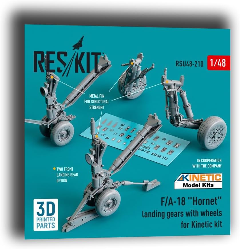 Reskit RSU48-0210 1/48 F/A-18 Hornet Landing Gears with Wheels for Kinetic kit Resin & 3D Printed, Small, Grey