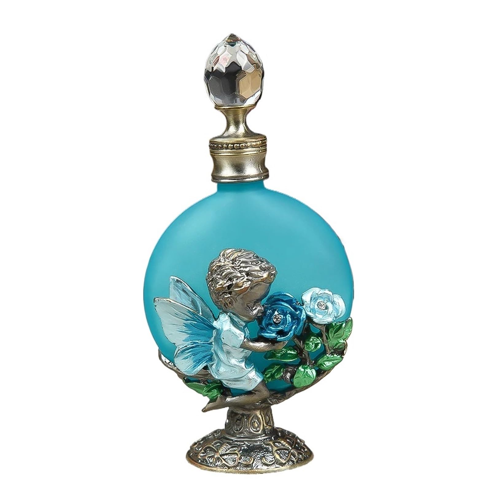 Botella de Perfume 30ML/1oz, vidrio rosa/azul, esmalte 3D Vintage, ángulo y patrón rosa, tapa cristal transparente, decoración del hogar, regalo for madre esposa, 1 ud Para Viajes Y Excursiones(Blue)
