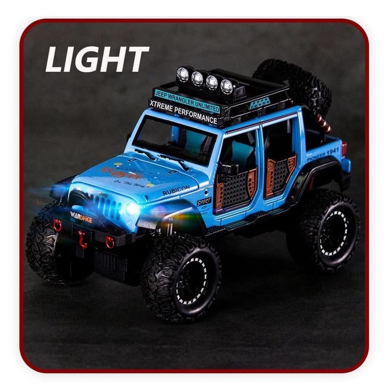 Image of Play Boy 1:24 Jeep Wrangler Rubicon Model Diecast Metal Alloy Pullback Toy Vehicle with Openable Doors Light and Music Car for Kids (Multicolor)
