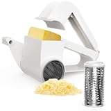 Cheese Grater with Handle, Rotary Cheese Grater,Vegetable, Chocolate, Hard Cheese & Nut Grater,White