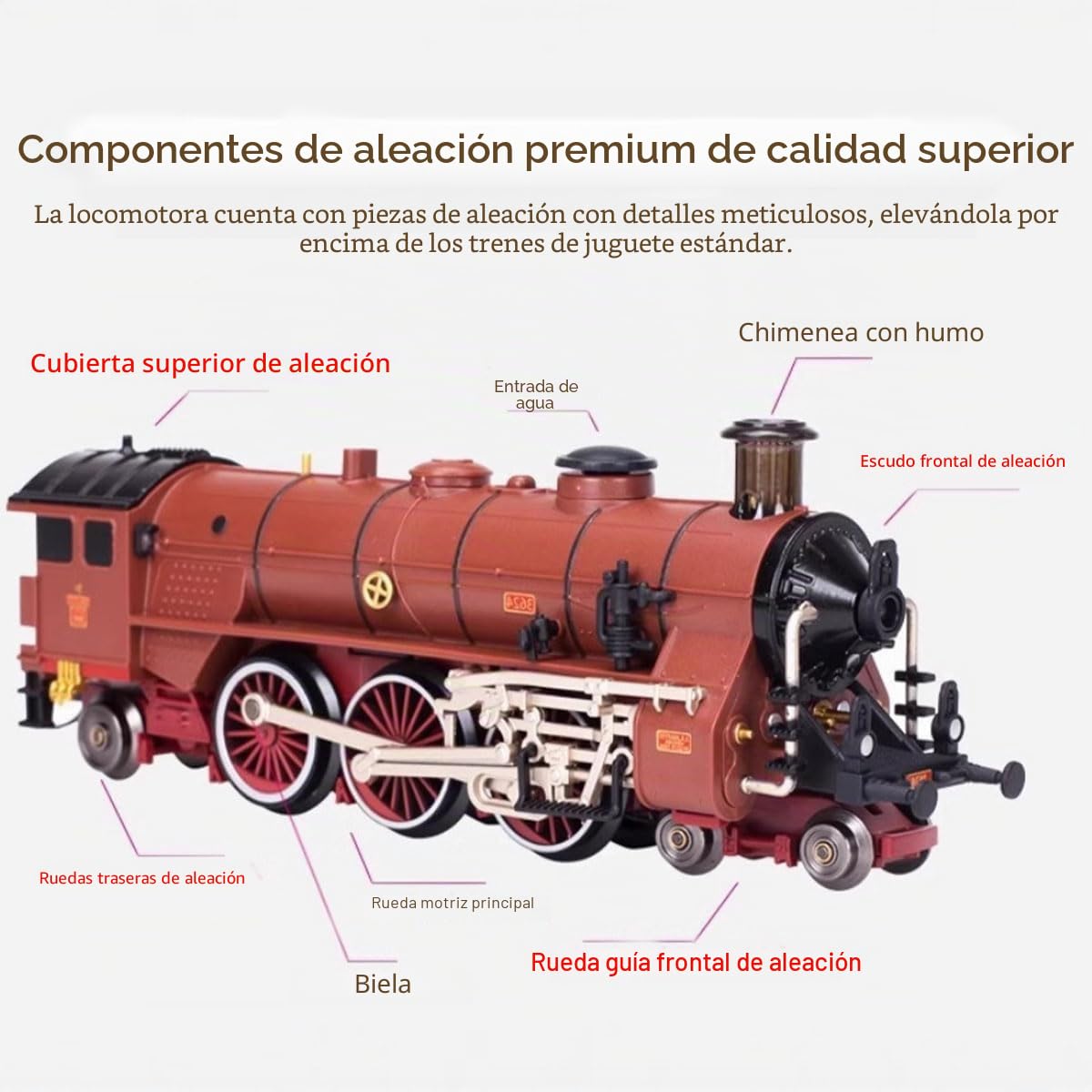 Juego de tren eléctrico de aleación con carro y pista larga que puede correr, modelo de locomotoras con luces y efectos de sonido, accesorios ricos (como se ve), gran regalo para los