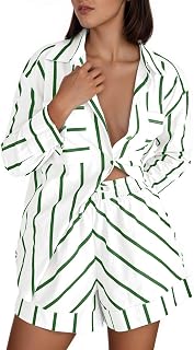 Tankaneo Womens Striped 2 Piece Outfits Button Down Shirts