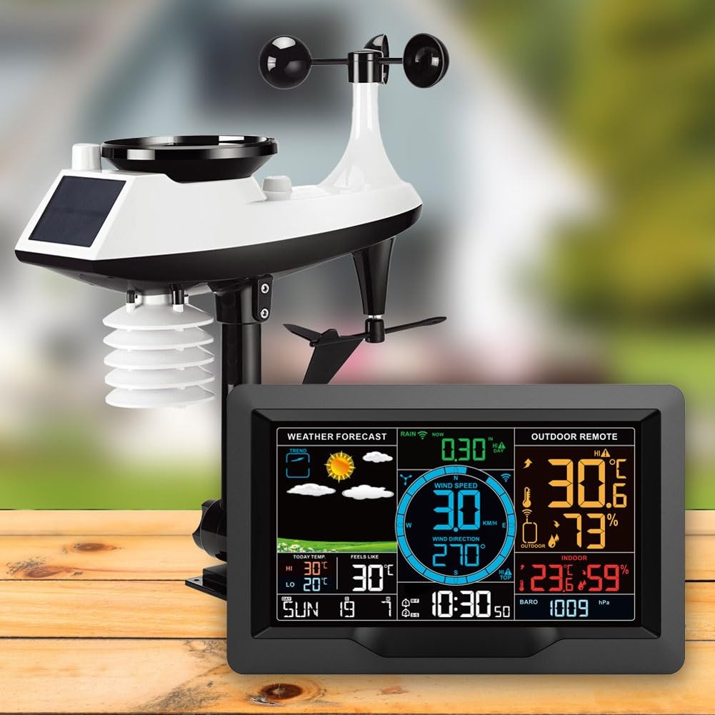 Station météo capteur extérieur solaire sans fil avec thermomètre et alerte météo WiFi