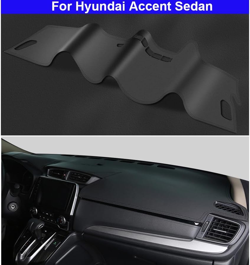 1Pcs New Black Leather Car Dashboard Sun Cover Non Slip Dash Mat Cover Compatible for Hyundai Accent Sedan 2011 2012 2013 2014 2015 2016 2017 2018 2019 2020 2021 2022 2023 2024 2025