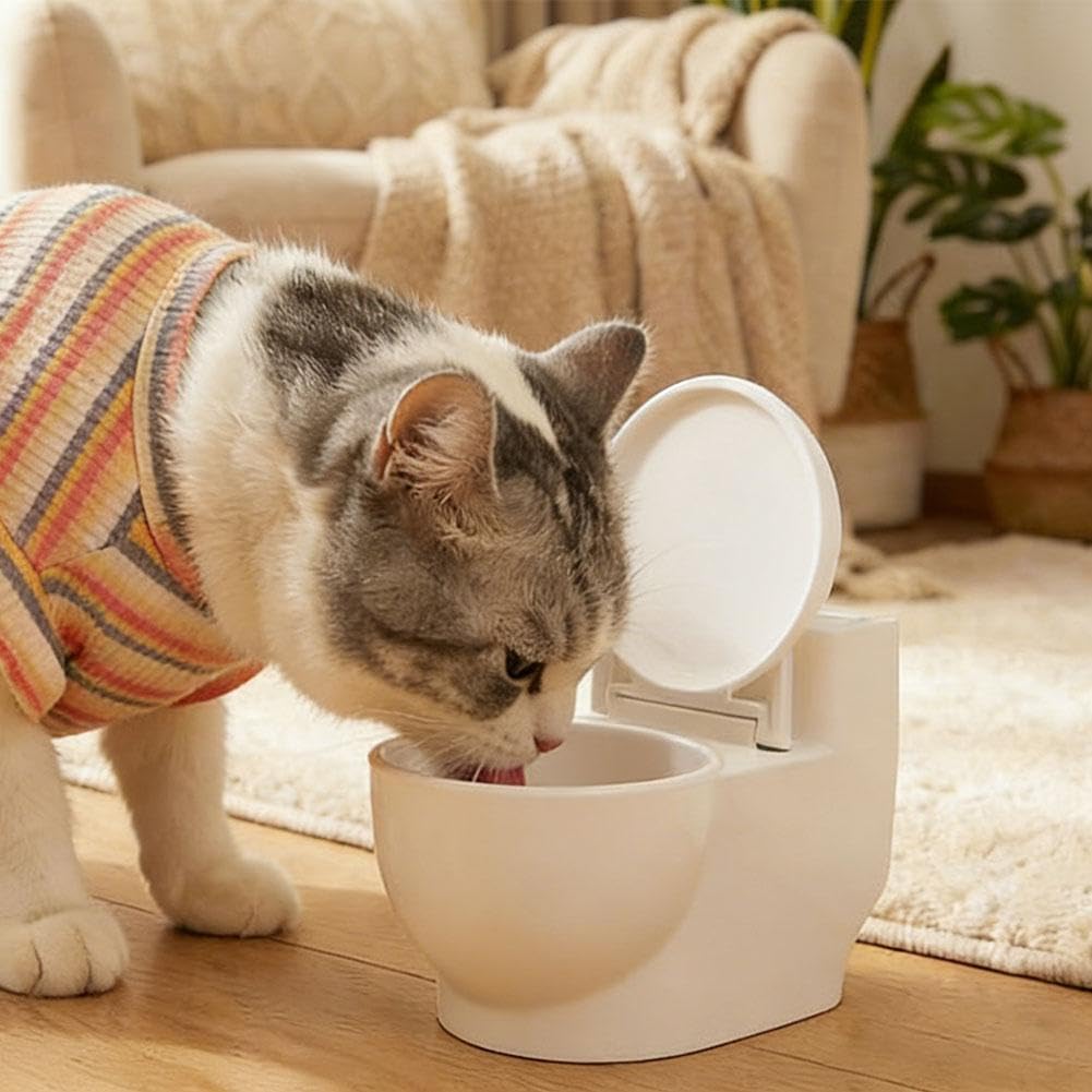 Toilet Water Bowl for Cat, Wall-Mounted Non-Spill Hanging Toilet Shaped Pet Feeding Dispenser for Cats Dogs, Funny Elevated Pet Raised Food and Water Bowls Dishs, for Your Kitten Drink More Wates