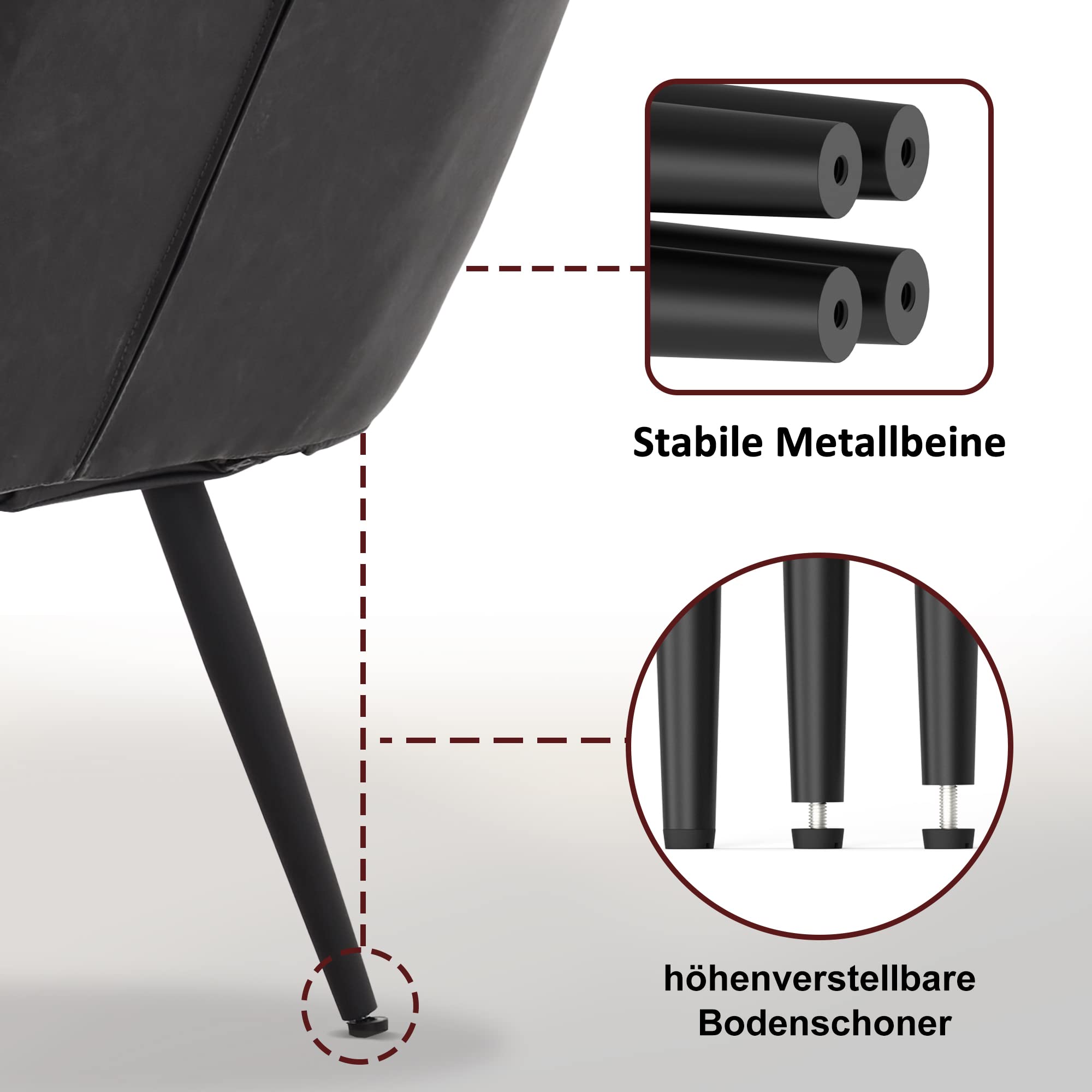 MCombo Sessel mit Hocker, moderner Relaxsessel mit Taillenkissen für Wohnzimmer, Retro Vintage Lesesessel Loungesessel Stuhl Polstersessel 4778(Dunkelgrau-Kunstleder)
