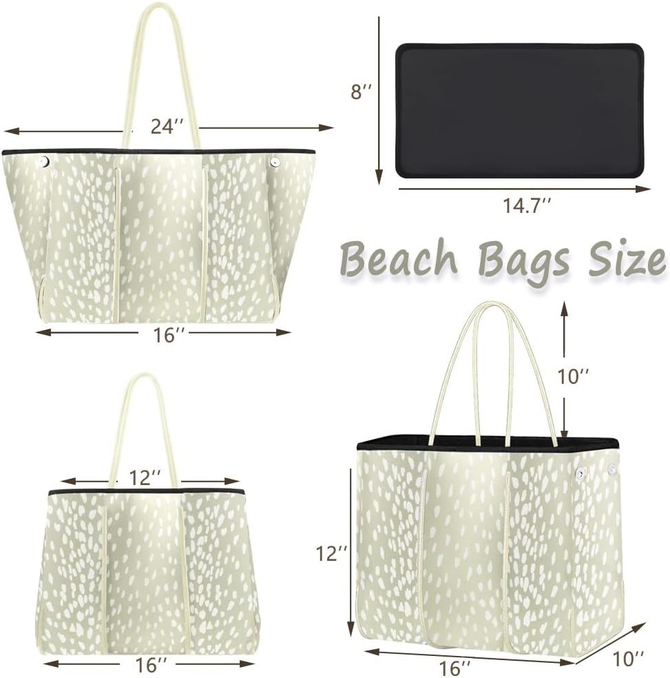 Tote Bag for Women, Multipurpose Neoprene Tote Bag, Beach Bags Waterproof Sandproof, Large Tote Bag With Portable Wallet For Beach, Swimming, Gym Bag, Travel Bag （Cream Color）