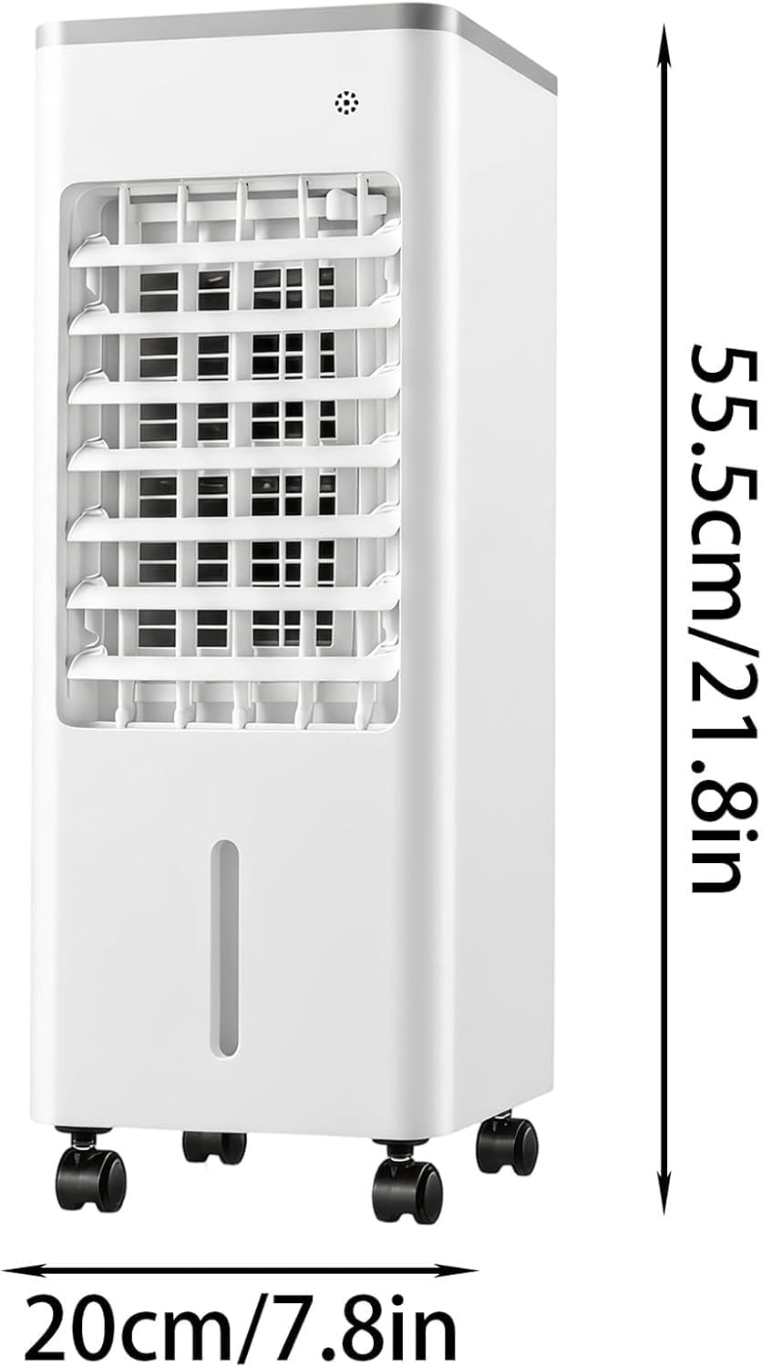 Climatizador Portátil Evaporativo,Oscilación 90°,3 Velocidades y Modo Sueño | Enfriador de Aire con Cristales de Hielo 75W Bajo Consumo, Depósito 4,1-6L,con Mando a Distancia y Ruedas para ，Blanco