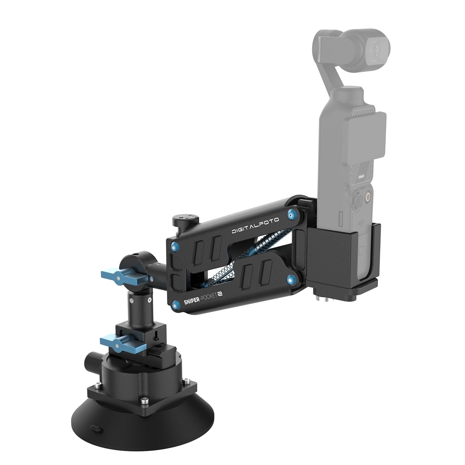 DIFESURO Osmo Pocket 3 Car Mount, Metal Blade Arm Suction Cup Shock Absorbing Car Video System with Safety Harness Compatible with DJI Osmo Pocket 2/3