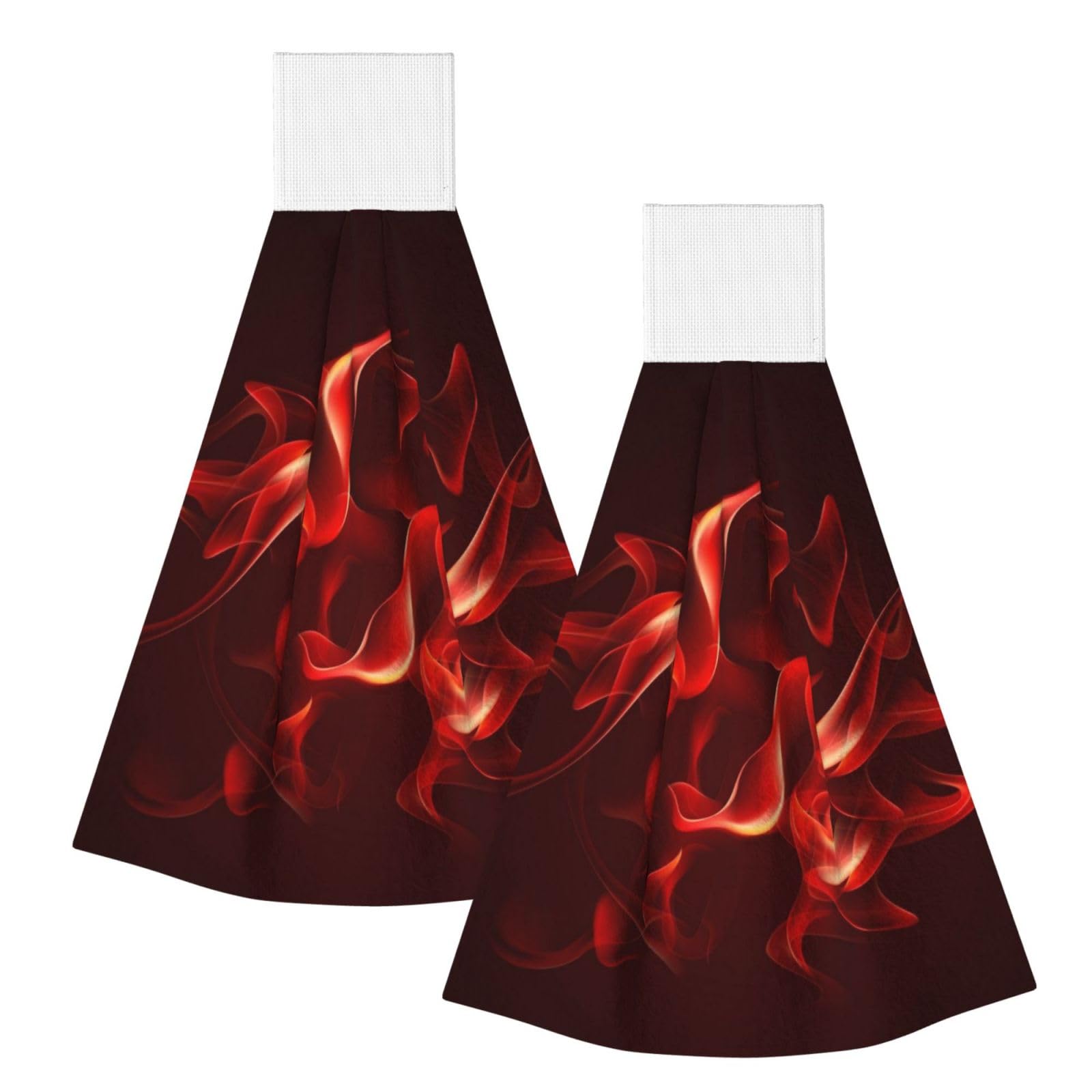 DOPKLNA Red Flame, 2 Pcs Hanging Coral Fiber Hand Towels for Bathroom, Absorbent Kitchen Towels