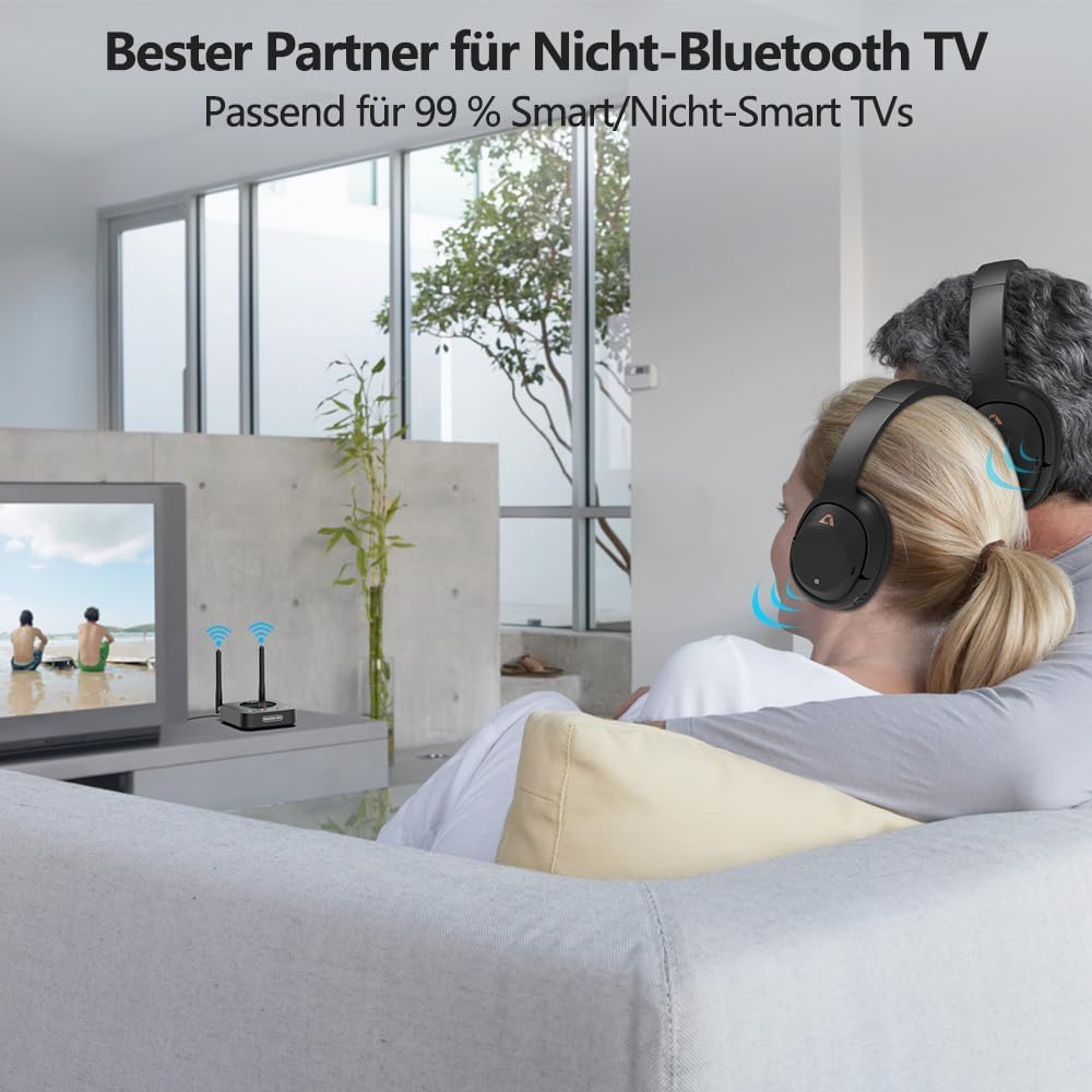1Mii B06TX+ Bluetooth 5.3 Transmitter für TV mit Display, aptX Adaptive/HD/LL, Dual Link für 2 Kopfhörer, PC & Projektor, hohe Reichweite, Optical 3.5mm RCA Koaxial