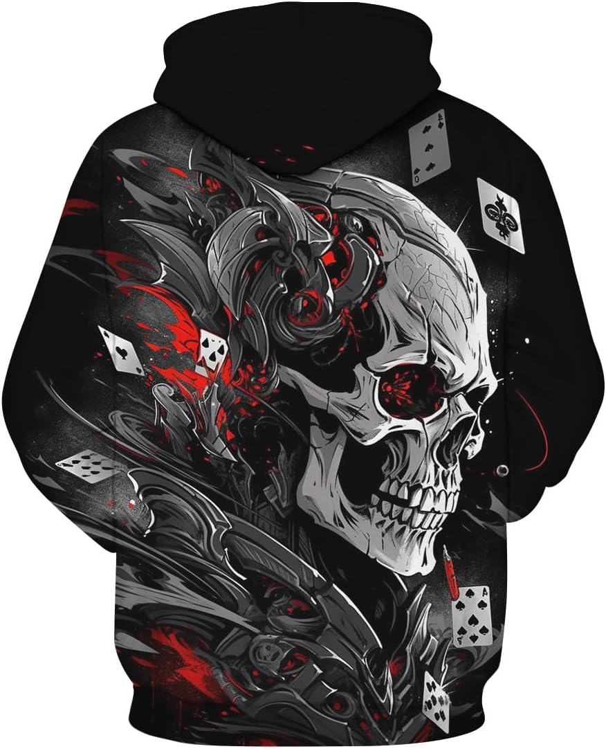 Men's Poker Hoodies Skull Printed Hoodie Novelty Graphic Sweatshirts Fashion Pullover - Image 2