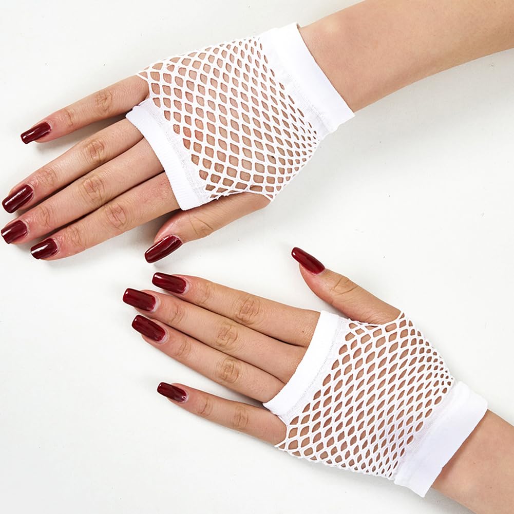 YeeHeen Short Fishnet Gloves for Women Punk Fingerless Mesh Glove White - Image 2
