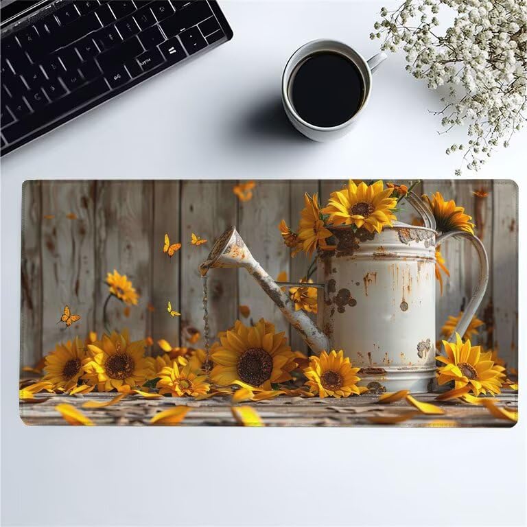 Podkładka pod mysz Słonecznik Dywan Biurko 1200 x 600 x 3 mm Podkładka pod mysz do gier Wazon Kwiaty Podkładka pod mysz Trwała gumowa podstawa Wodoodporna i antypoślizgowa Akcesoria komputerowe