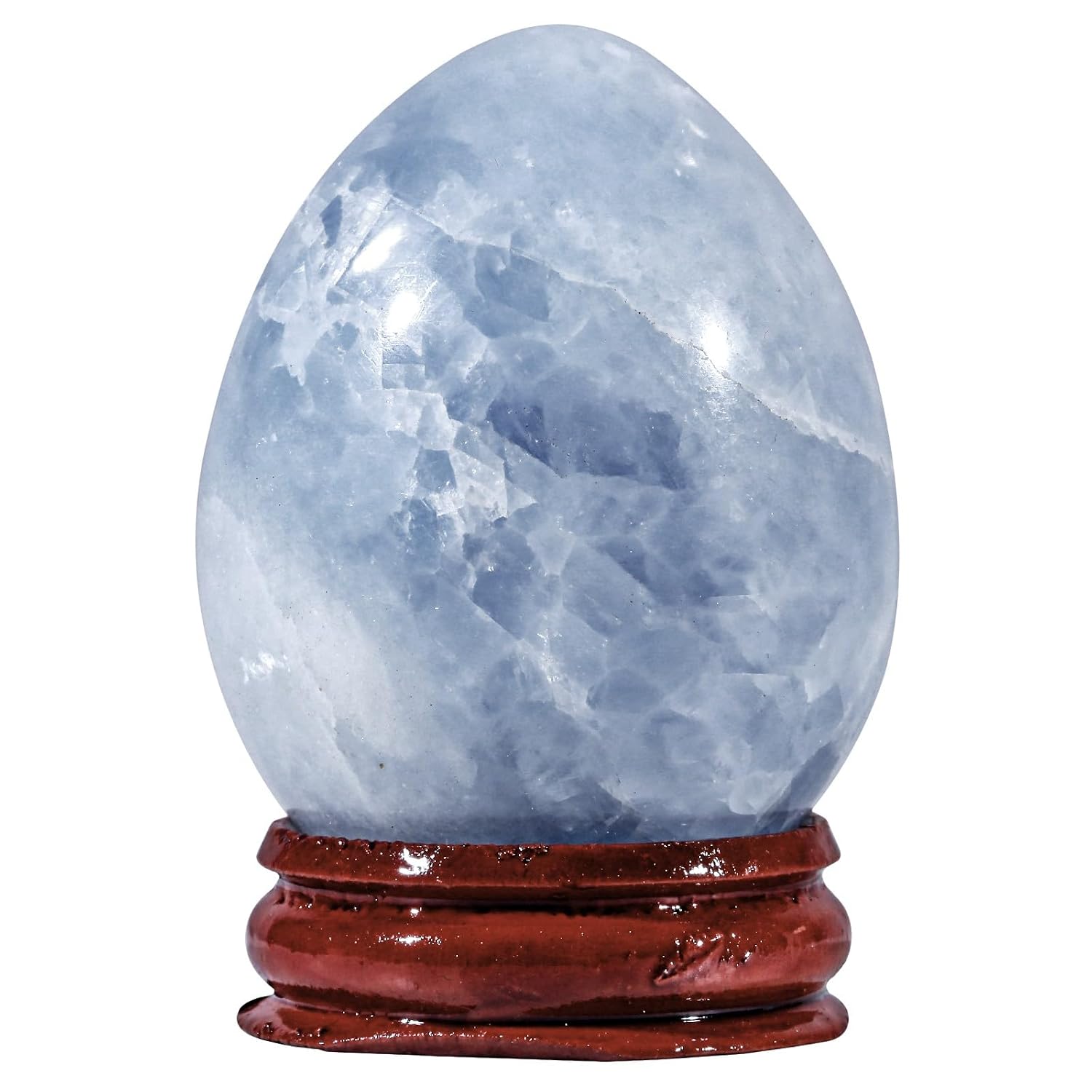Sportmusies Natural Blue Celestite Stone Egg, 2-2.36 inches | Polished Reiki Stone Egg Figurine with Wooden Stand Decoration for Home Desk Meditation