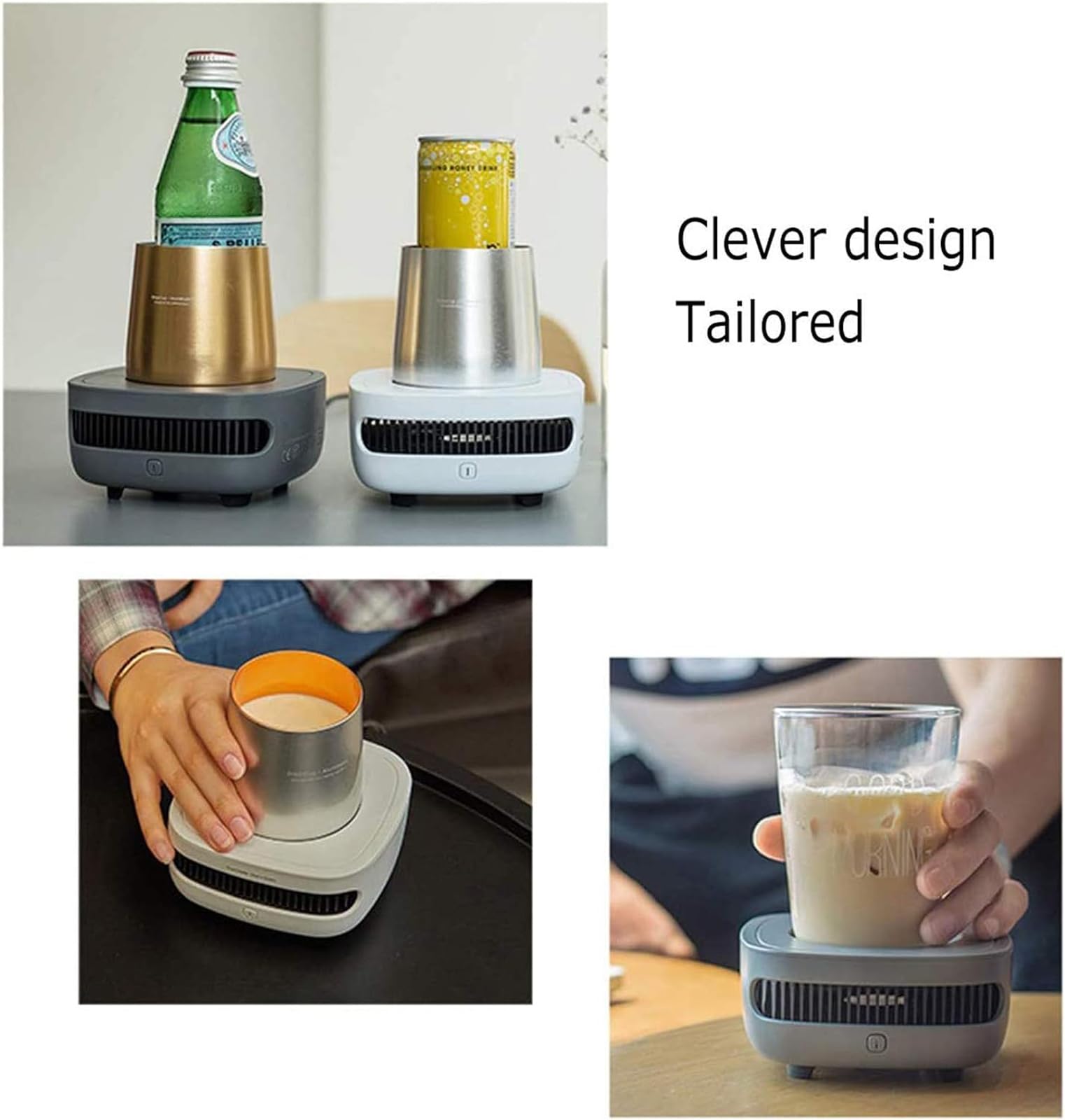 CUSMA Taza De Enfriamiento Instantáneo, Enfriador De Tazas Inteligente, Taza Portátil para Automóvil, Enfriador De Tazas con Refrigeración para Bebidas, Bebidas De Cola Y Vino,Gris