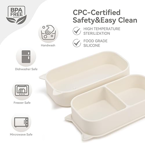 Miniatura 3 de Platos de succión para bebés pequeños, juego de 6 piezas de alimentación de silicona de viaje para niños pequeños/niños, plegables, antideslizantes,